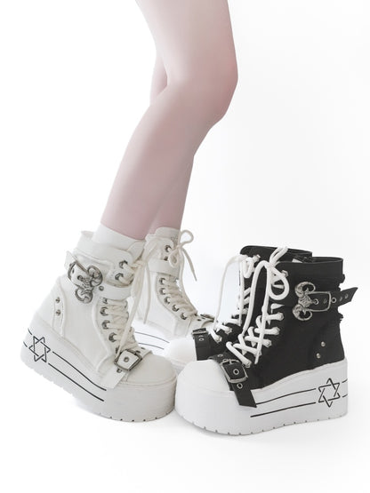Satanic Contract Booties Subculture Girls' Platform Canvas Booties【s0000014307】