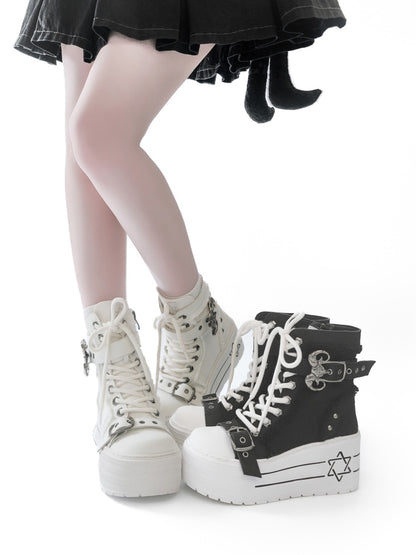 Satanic Contract Booties Subculture Girls' Platform Canvas Booties【s0000014307】