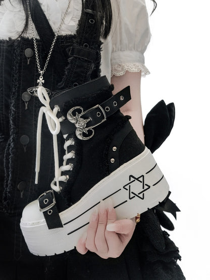Satanic Contract Booties Subculture Girls' Platform Canvas Booties【s0000014307】
