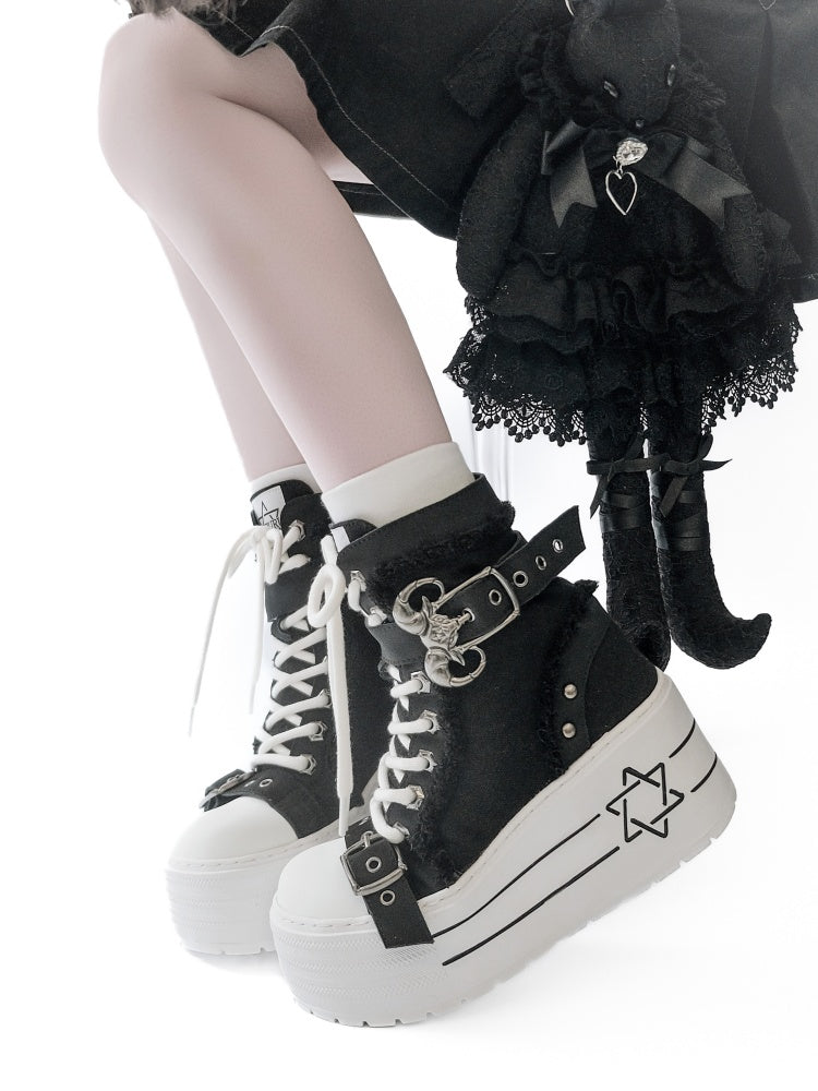 Satanic Contract Booties Subculture Girls' Platform Canvas Booties【s0000014307】