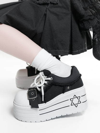 Satan's Contract Low-Top Version Subculture Girl's Platform Canvas Shoes【s0000014309】