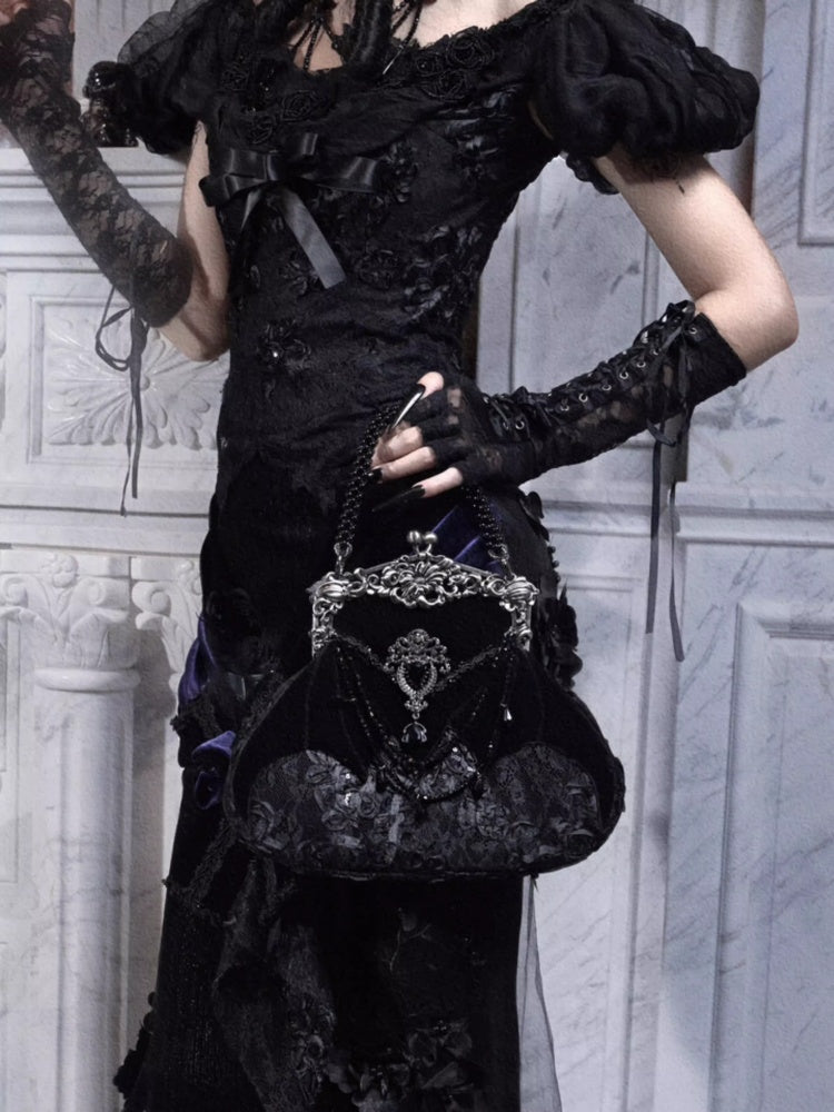 Day Of Mourning Gothic Gorgeous European Style Glitter Diamond Velvet Bat Handbag Halloween【s0000014310】