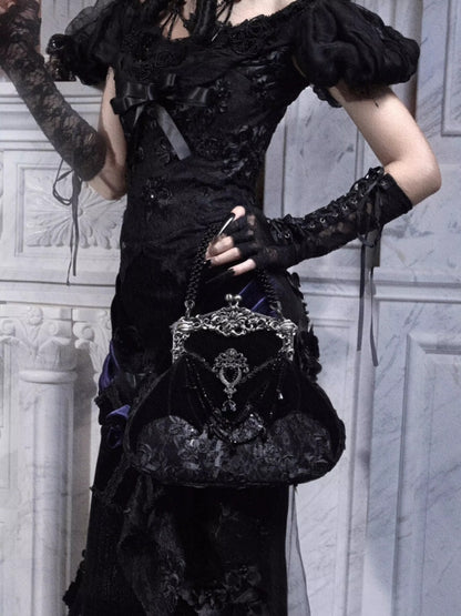 Day Of Mourning Gothic Gorgeous European Style Glitter Diamond Velvet Bat Handbag Halloween【s0000014310】