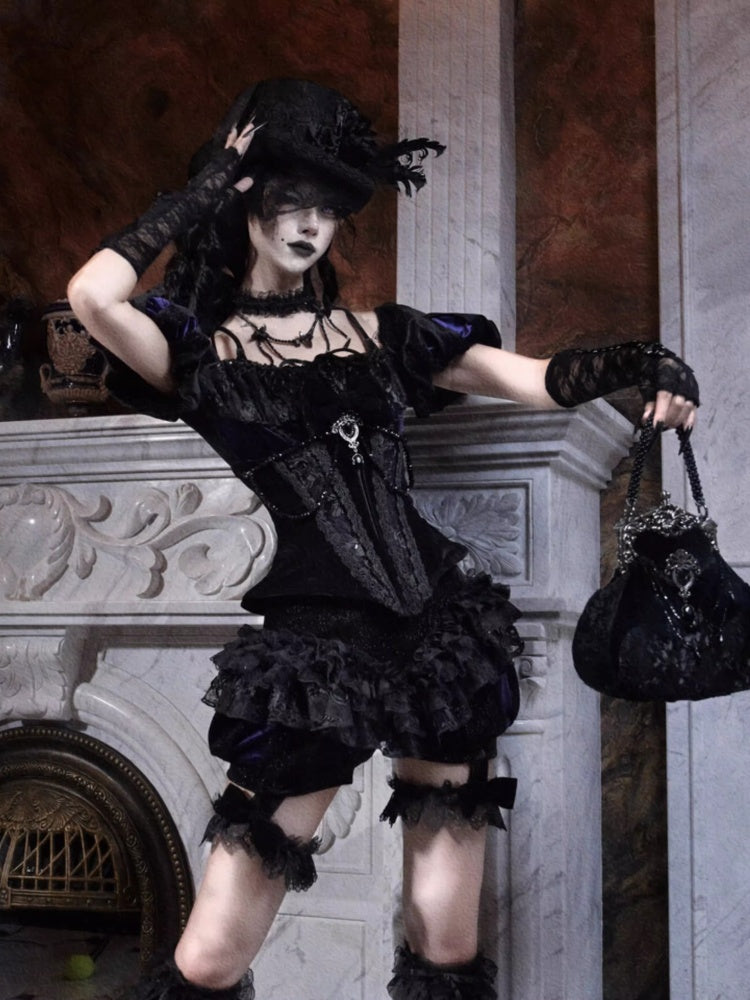 Day Of Mourning Gothic Gorgeous European Style Glitter Diamond Velvet Bat Handbag Halloween【s0000014310】