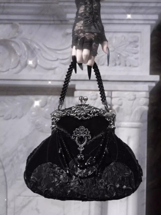 Day Of Mourning Gothic Gorgeous European Style Glitter Diamond Velvet Bat Handbag Halloween【s0000014310】