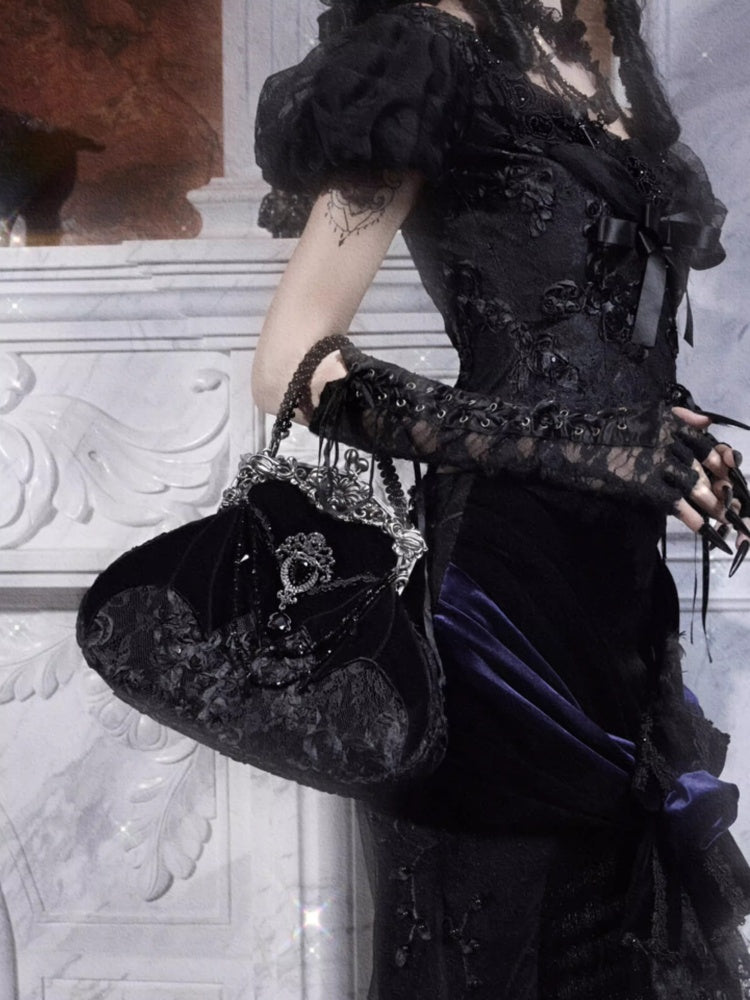 Day Of Mourning Gothic Gorgeous European Style Glitter Diamond Velvet Bat Handbag Halloween【s0000014310】