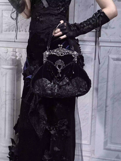 Day Of Mourning Gothic Gorgeous European Style Glitter Diamond Velvet Bat Handbag Halloween【s0000014310】