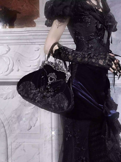 Day Of Mourning Gothic Gorgeous European Style Glitter Diamond Velvet Bat Handbag Halloween【s0000014310】