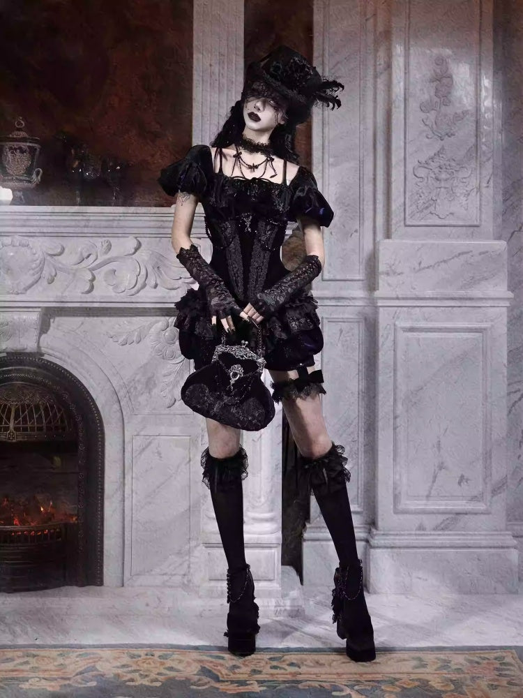 Day Of Mourning Gothic Gorgeous European Style Glitter Diamond Velvet Bat Handbag Halloween【s0000014310】