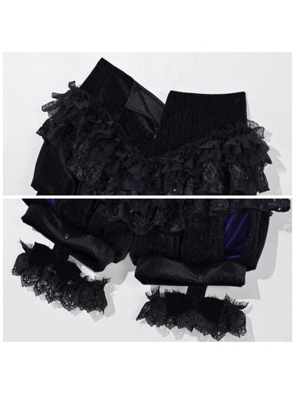 Day Of Mourning Gothic Velvet Lace Culottes Gorgeous Pumpkin Pants Halloween【s0000014311】
