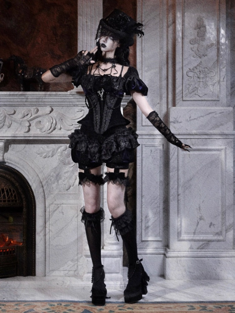 Day Of Mourning Gothic Velvet Lace Culottes Gorgeous Pumpkin Pants Halloween【s0000014311】