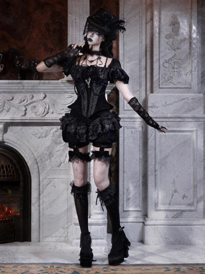 Day Of Mourning Gothic Velvet Lace Culottes Gorgeous Pumpkin Pants Halloween【s0000014311】