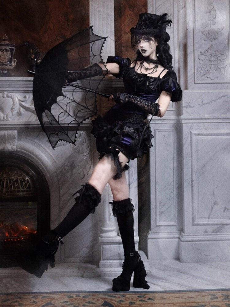 Day Of Mourning Gothic Velvet Lace Culottes Gorgeous Pumpkin Pants Halloween【s0000014311】