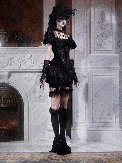 Day Of Mourning Gothic Velvet Lace Culottes Gorgeous Pumpkin Pants Halloween【s0000014311】