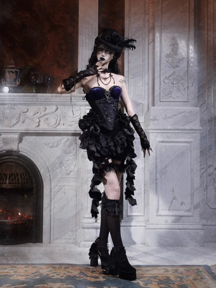 Day Of Mourning Gothic Velvet Lace Culottes Gorgeous Pumpkin Pants Halloween【s0000014311】