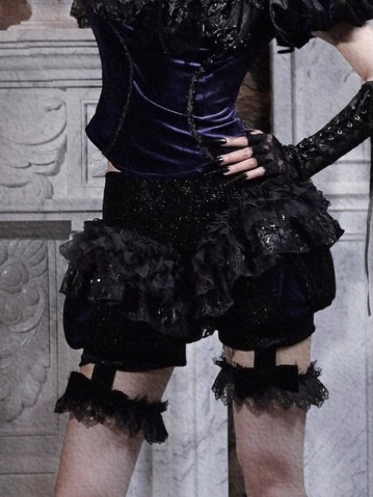 Day Of Mourning Gothic Velvet Lace Culottes Gorgeous Pumpkin Pants Halloween【s0000014311】
