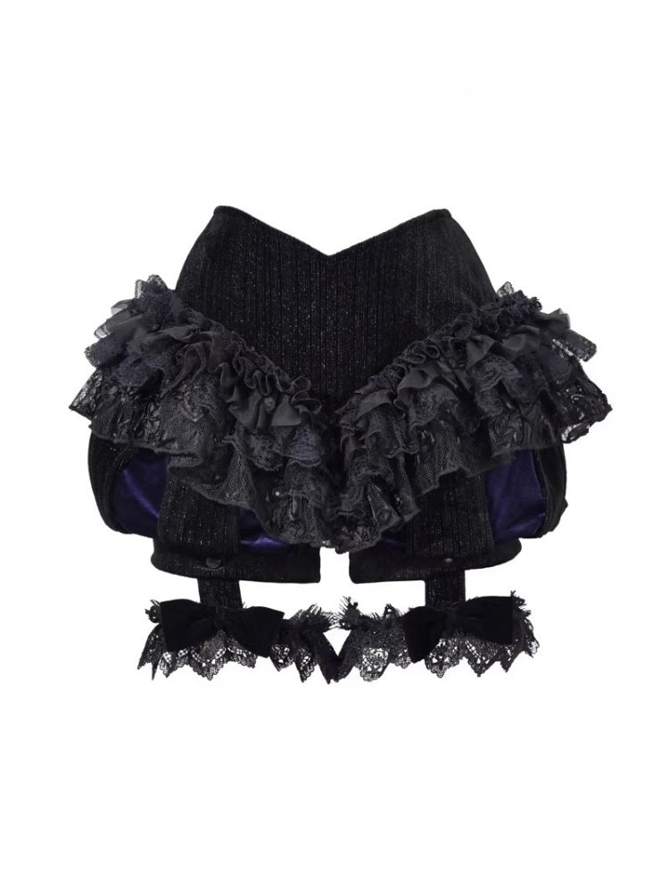 Day Of Mourning Gothic Velvet Lace Culottes Gorgeous Pumpkin Pants Halloween【s0000014311】
