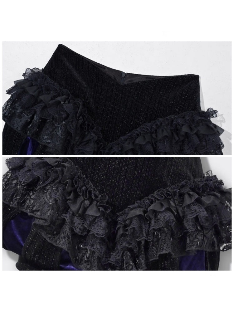 Day Of Mourning Gothic Velvet Lace Culottes Gorgeous Pumpkin Pants Halloween【s0000014311】