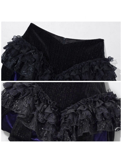 Day Of Mourning Gothic Velvet Lace Culottes Gorgeous Pumpkin Pants Halloween【s0000014311】