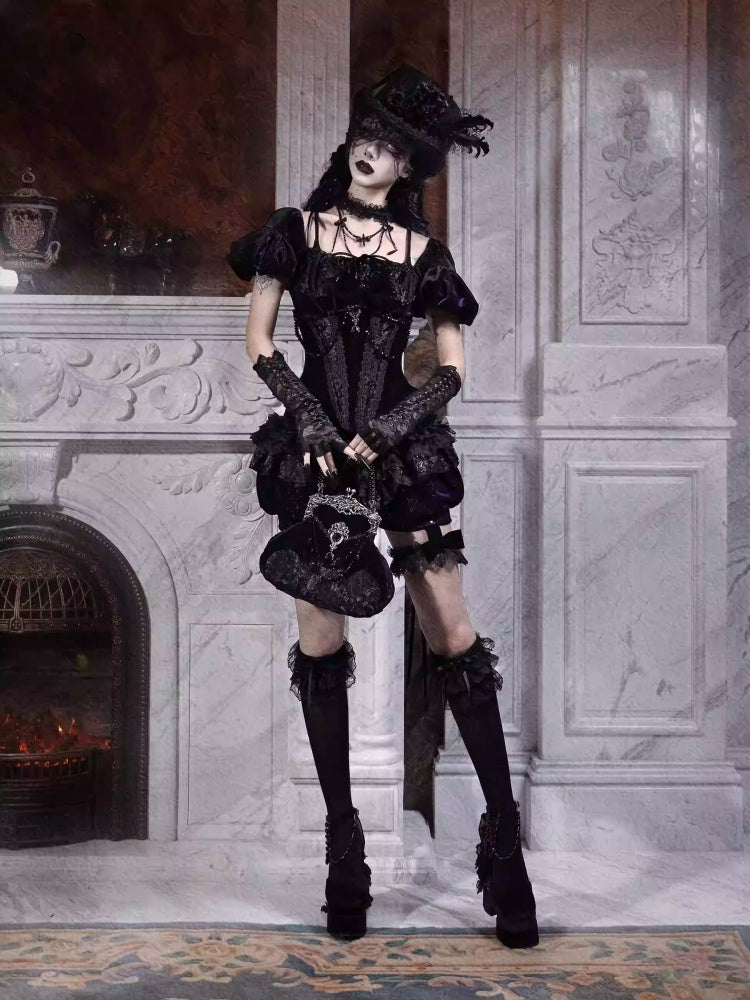 Day Of Mourning Gothic Velvet Lace Culottes Gorgeous Pumpkin Pants Halloween【s0000014311】