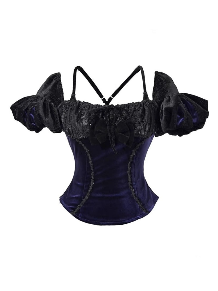 Day Of Mourning Gothic Puff Sleeves Velvet Strap Open Back Slim Top Halloween【s0000014312】