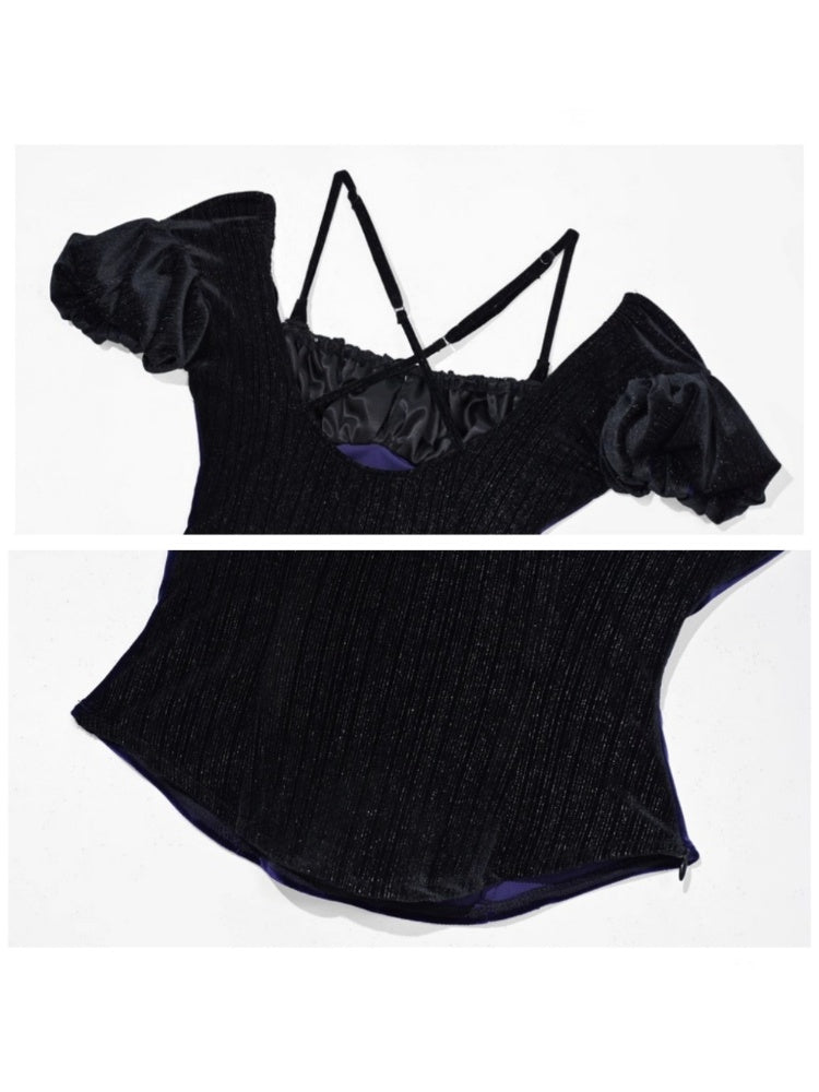 Day Of Mourning Gothic Puff Sleeves Velvet Strap Open Back Slim Top Halloween【s0000014312】