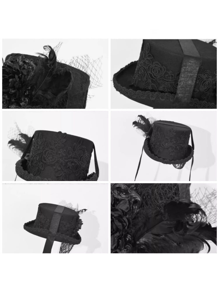 Day Of Mourning Gothic Style Flat Top Strap Duke Wool Hat Halloween【s0000014313】
