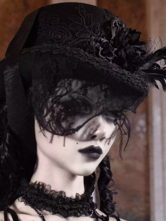 Day Of Mourning Gothic Style Flat Top Strap Duke Wool Hat Halloween【s0000014313】