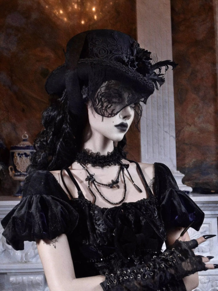 Day Of Mourning Gothic Style Flat Top Strap Duke Wool Hat Halloween【s0000014313】