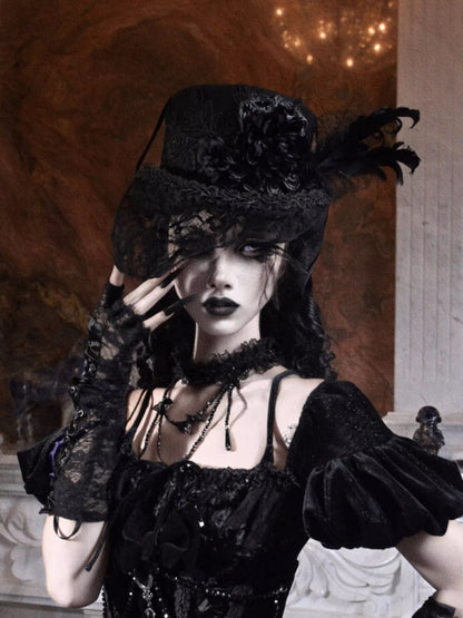 Day Of Mourning Gothic Style Flat Top Strap Duke Wool Hat Halloween【s0000014313】