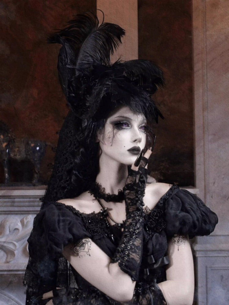 Day Of Mourning Widow Heavy Industry European Style Gothic Detachable Veil Top Hat Halloween【s0000014314】