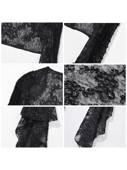 Day Of Mourning Gothic Gorgeous Nail Pearl Princess Sleeve Shoulder Top Halloween【s0000014315】