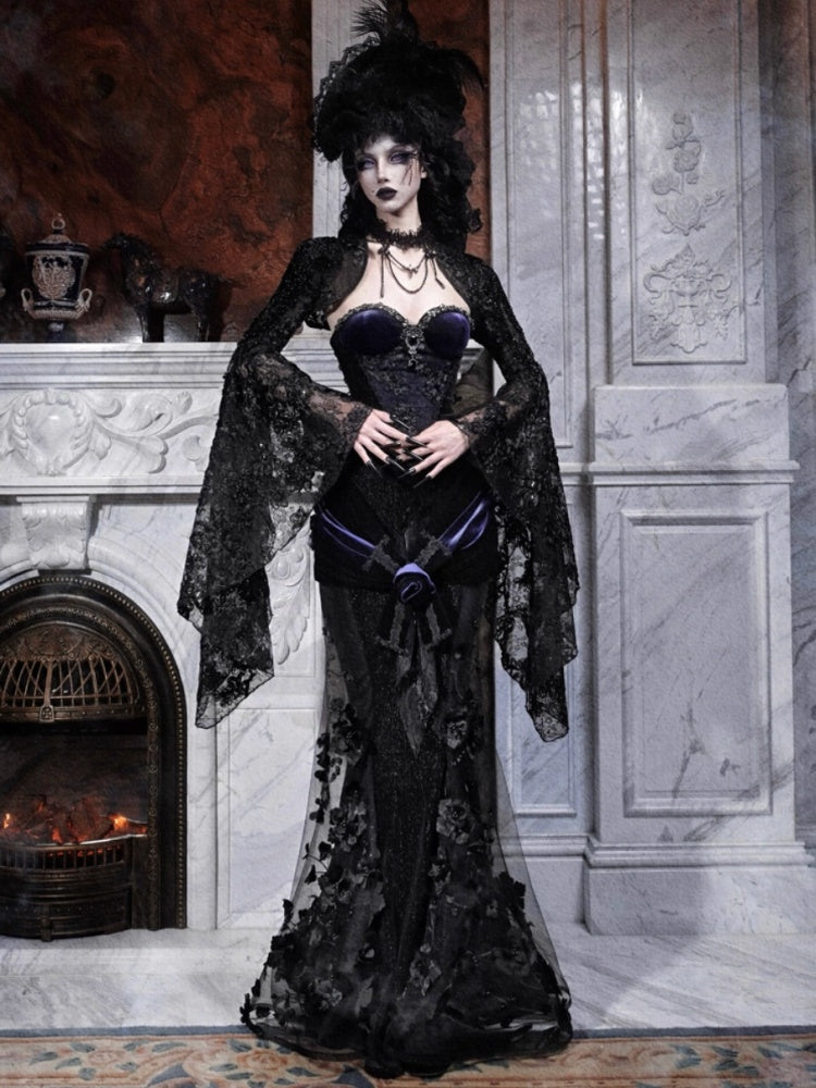 Day Of Mourning Gothic Gorgeous Nail Pearl Princess Sleeve Shoulder Top Halloween【s0000014315】