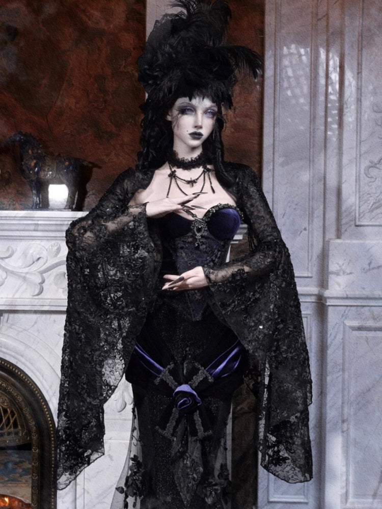 Day Of Mourning Gothic Gorgeous Nail Pearl Princess Sleeve Shoulder Top Halloween【s0000014315】