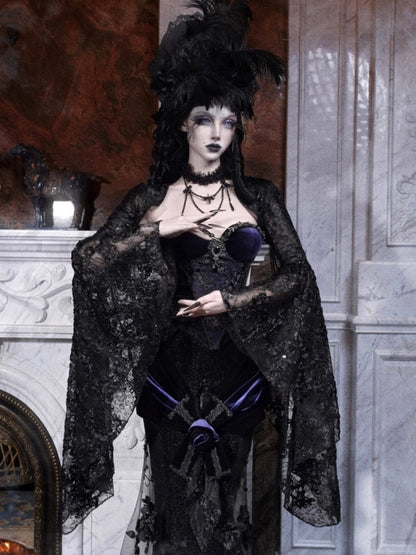 Day Of Mourning Gothic Gorgeous Nail Pearl Princess Sleeve Shoulder Top Halloween【s0000014315】