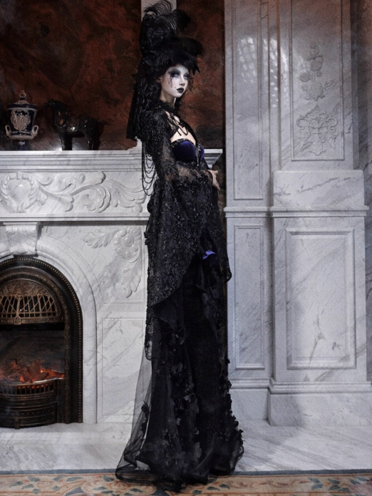 Day Of Mourning Gothic Gorgeous Nail Pearl Princess Sleeve Shoulder Top Halloween【s0000014315】