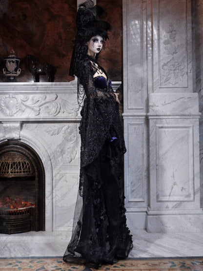Day Of Mourning Gothic Gorgeous Nail Pearl Princess Sleeve Shoulder Top Halloween【s0000014315】