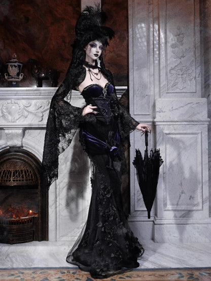 Day Of Mourning Gothic Gorgeous Nail Pearl Princess Sleeve Shoulder Top Halloween【s0000014315】