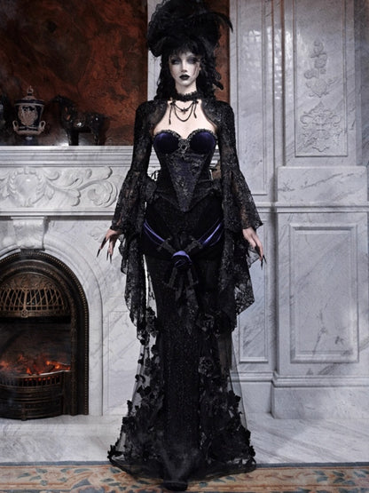 Day Of Mourning Gothic Gorgeous Nail Pearl Princess Sleeve Shoulder Top Halloween【s0000014315】