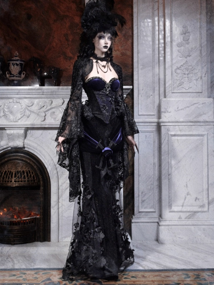 Day Of Mourning Gothic Gorgeous Nail Pearl Princess Sleeve Shoulder Top Halloween【s0000014315】