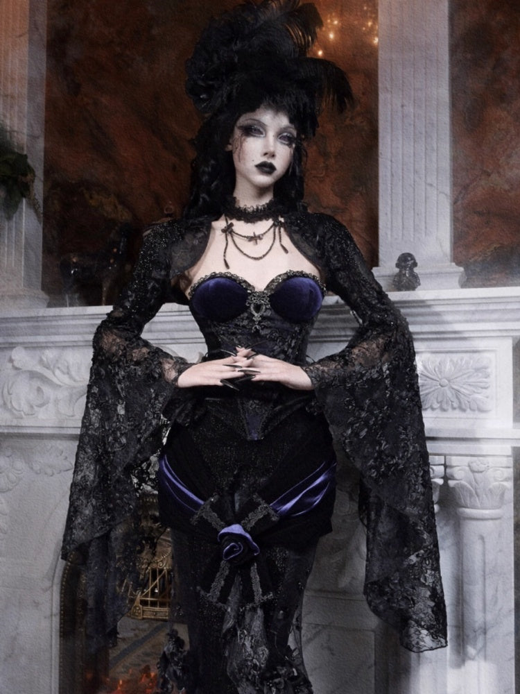 Day Of Mourning Gothic Gorgeous Nail Pearl Princess Sleeve Shoulder Top Halloween【s0000014315】