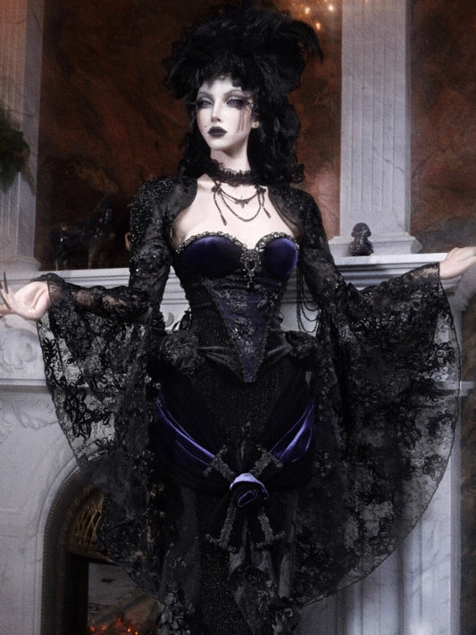 Day Of Mourning Gothic Gorgeous Nail Pearl Princess Sleeve Shoulder Top Halloween【s0000014315】
