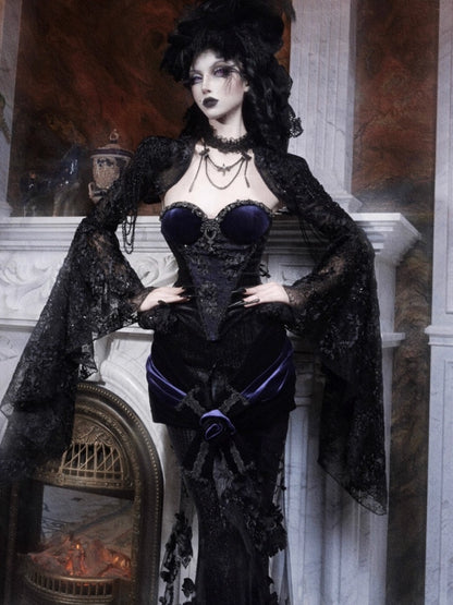 Day Of Mourning Gothic Gorgeous Nail Pearl Princess Sleeve Shoulder Top Halloween【s0000014315】