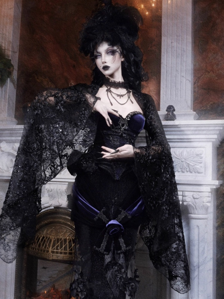 Day Of Mourning Gothic Gorgeous Nail Pearl Princess Sleeve Shoulder Top Halloween【s0000014315】