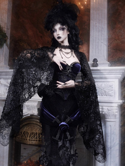 Day Of Mourning Gothic Gorgeous Nail Pearl Princess Sleeve Shoulder Top Halloween【s0000014315】