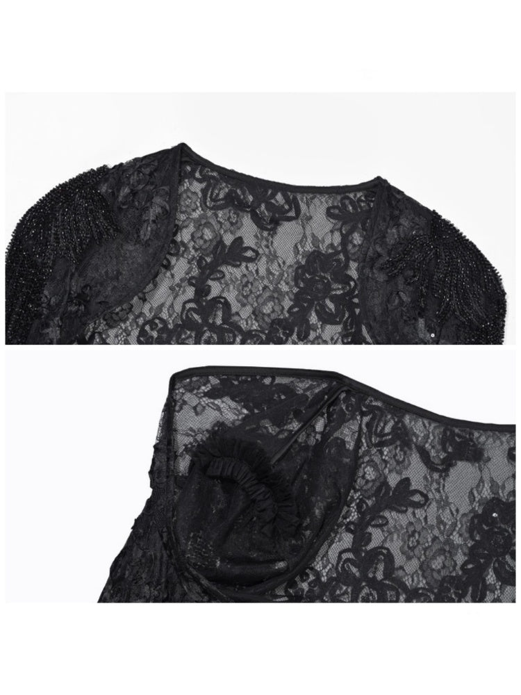 Day Of Mourning Gothic Gorgeous Nail Pearl Princess Sleeve Shoulder Top Halloween【s0000014315】
