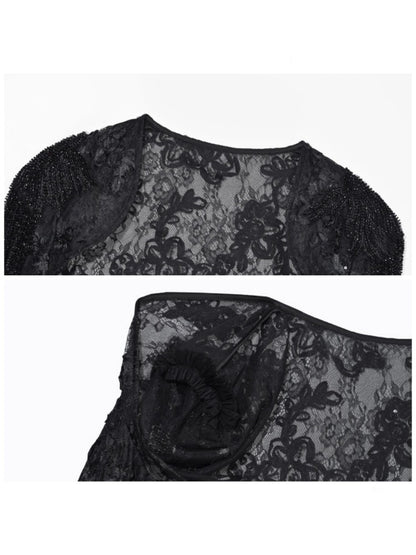 Day Of Mourning Gothic Gorgeous Nail Pearl Princess Sleeve Shoulder Top Halloween【s0000014315】