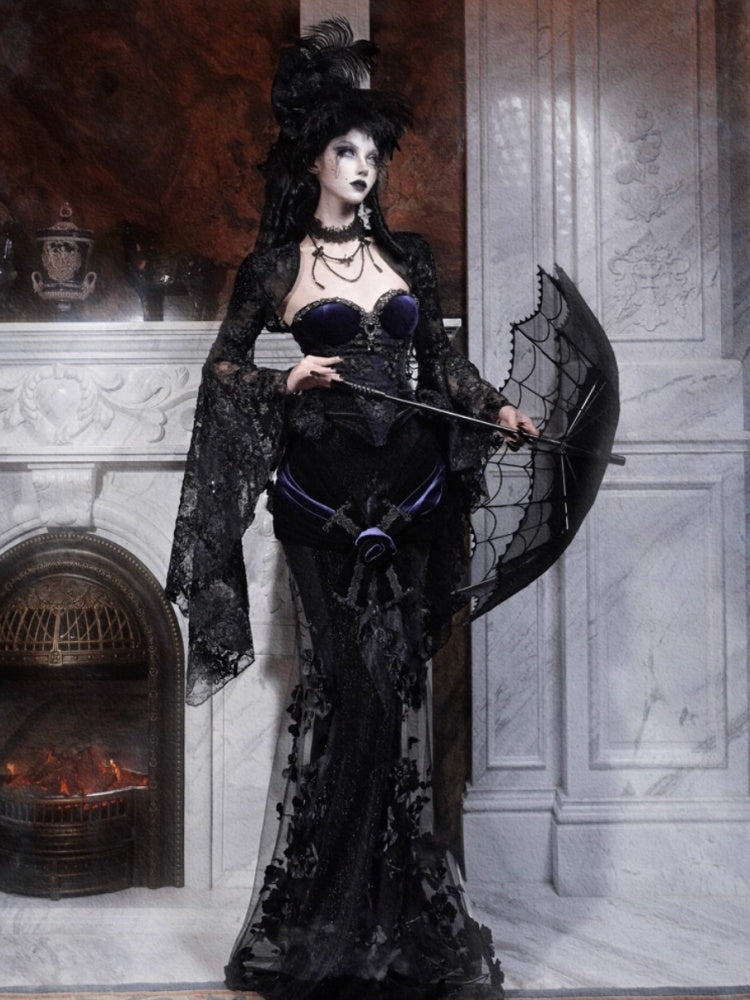 Day Of Mourning Gothic Gorgeous Nail Pearl Princess Sleeve Shoulder Top Halloween【s0000014315】