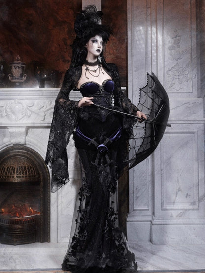 Day Of Mourning Gothic Gorgeous Nail Pearl Princess Sleeve Shoulder Top Halloween【s0000014315】