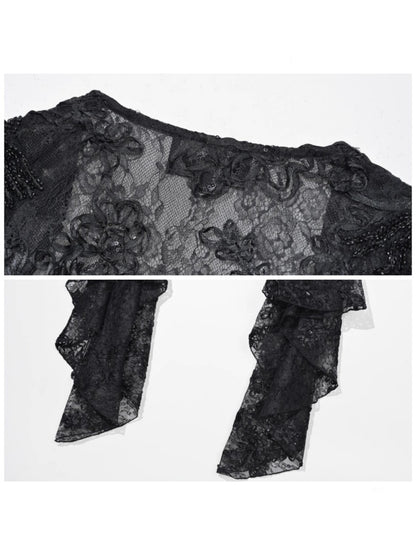 Day Of Mourning Gothic Gorgeous Nail Pearl Princess Sleeve Shoulder Top Halloween【s0000014315】